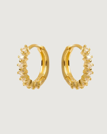 HAYLEY HUGGIE HOOP EARRINGS WHITE ZIRCON 18K GOLD - STUDIO JO STORE